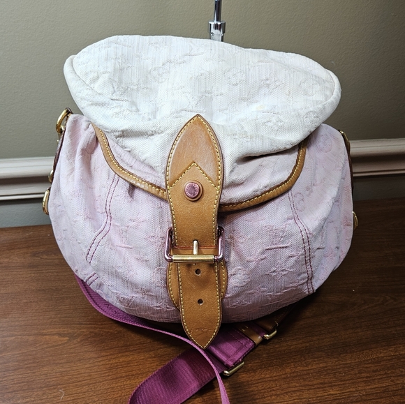 Auth Louis Vuitton Sunshine Pm Burgundy and Blue Denim Jean Cross body Bag - Picture 3 of 15